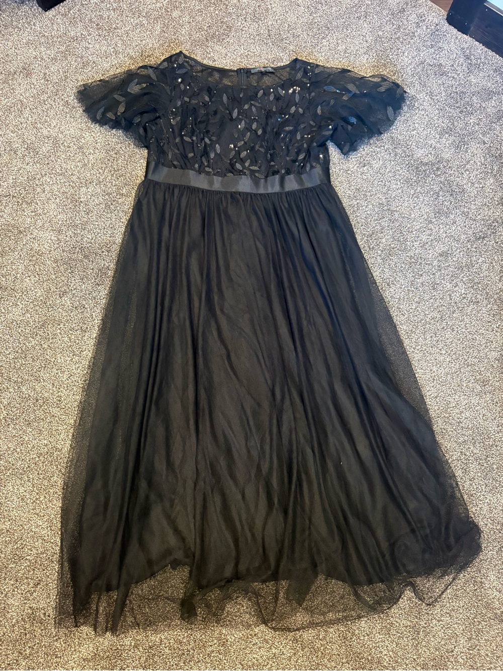 Ever Pretty Black Tulle Maxi Dress with Embellished Bodice